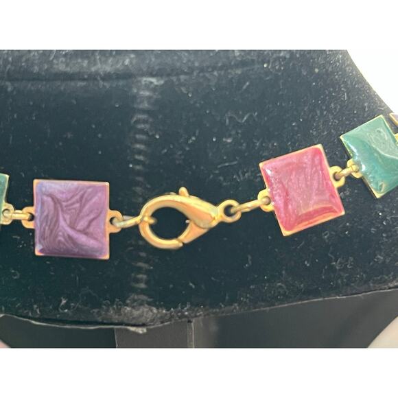VTG Gold Tone Geometric Enamel Necklace 80s - Picture 4 of 6